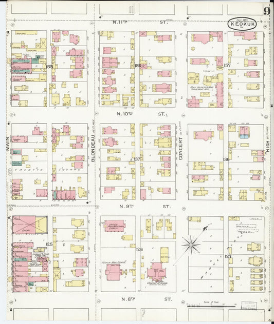 Sanborn Fire Insurance Map from Keokuk, Lee County, Iowa (1893), Sheet #0009 - Historic Sanborn Fire Insurance Map Print, vintage old map wall art