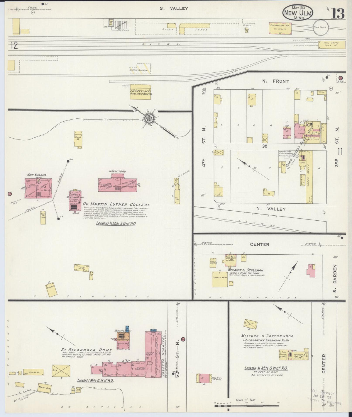 Sanborn Fire Insurance Map from New Ulm, Brown County, Minnesota (1913), Sheet #0013 - Historic Sanborn Fire Insurance Map Print, vintage old map wall art, antique decor, genealogy gift, Minnesota Minnesota map