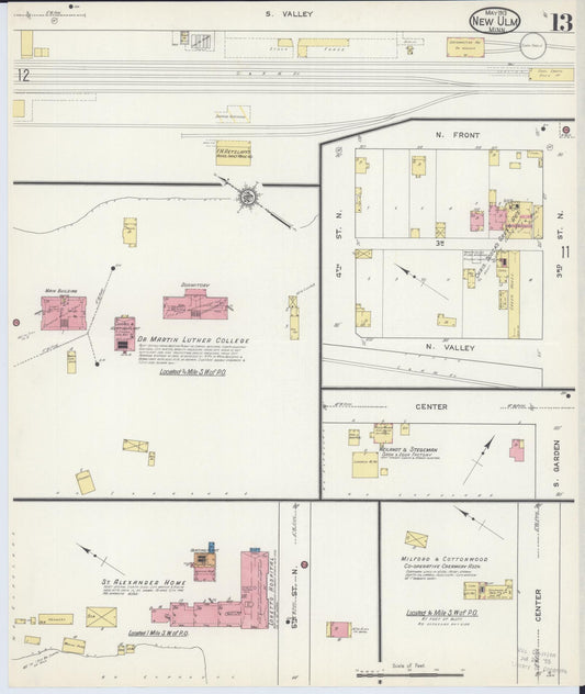 Sanborn Fire Insurance Map from New Ulm, Brown County, Minnesota (1913), Sheet #0013 - Historic Sanborn Fire Insurance Map Print, vintage old map wall art, antique decor, genealogy gift, Minnesota Minnesota map