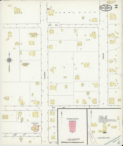 Sanborn Fire Insurance Map from Mulberry, Crawford County, Arkansas (1913), Sheet #0002 - Complete Map Set gallery image, historic Sanborn map, vintage wall art, Arkansas Arkansas