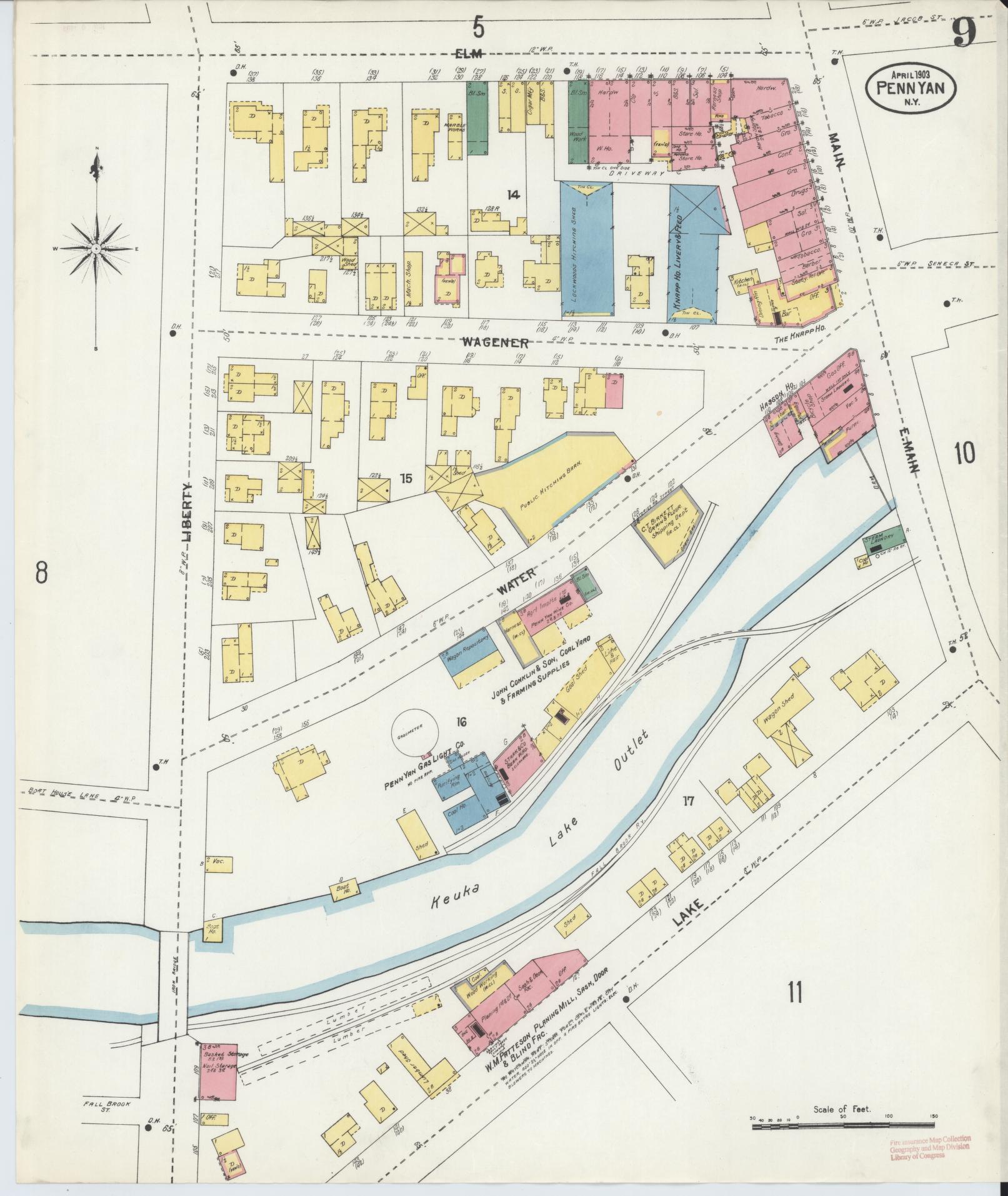 Sanborn Fire Insurance Map from Penn Yan, Yates County, New York (1903), Sheet #0009 - Complete Map Set gallery image, historic Sanborn map, vintage wall art, New York New York
