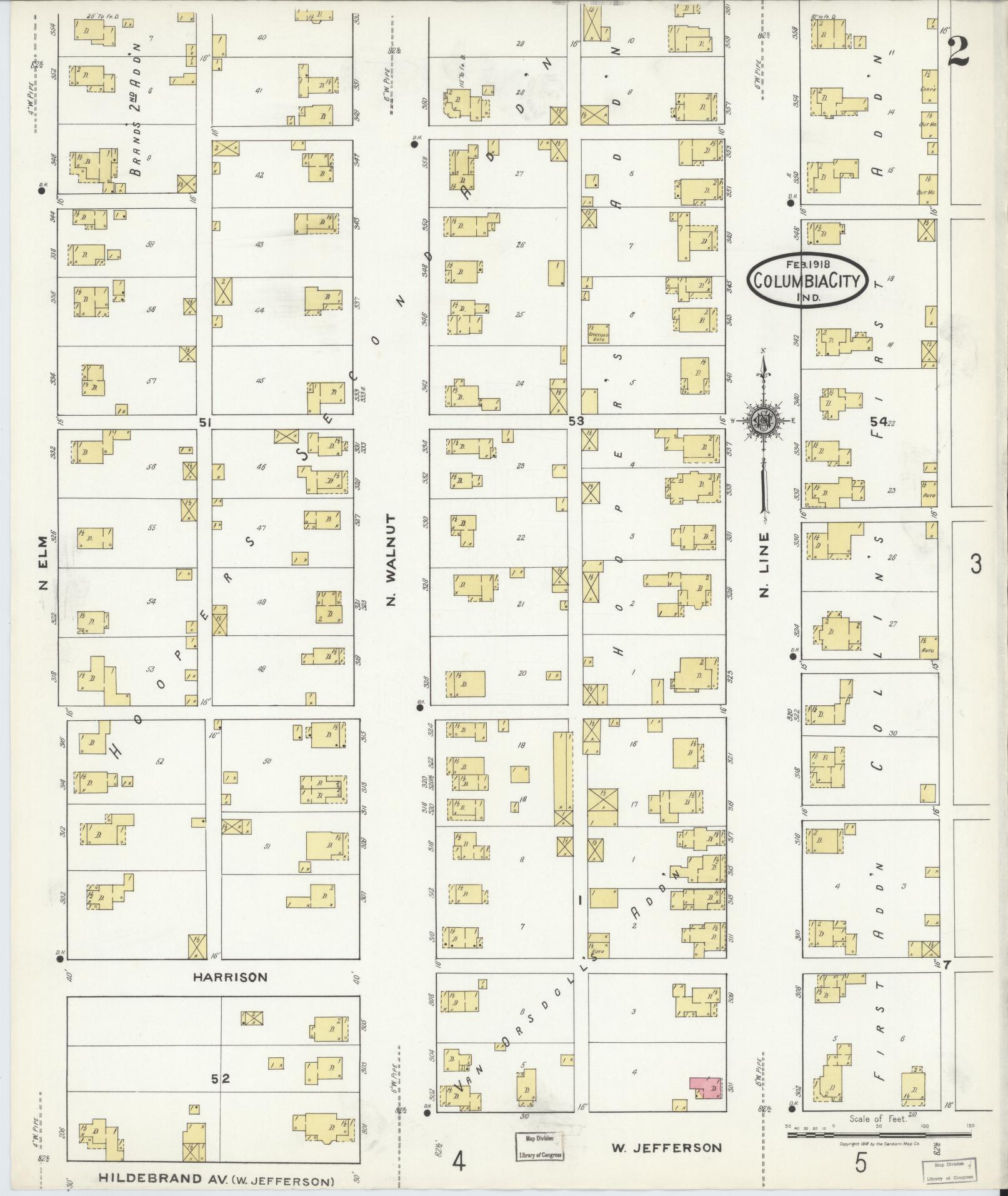 Sanborn Fire Insurance Map from Columbia City, Whitley County, Indiana (1918), Sheet #0002 - Complete Map Set gallery image, historic Sanborn map, vintage wall art, Indiana Indiana
