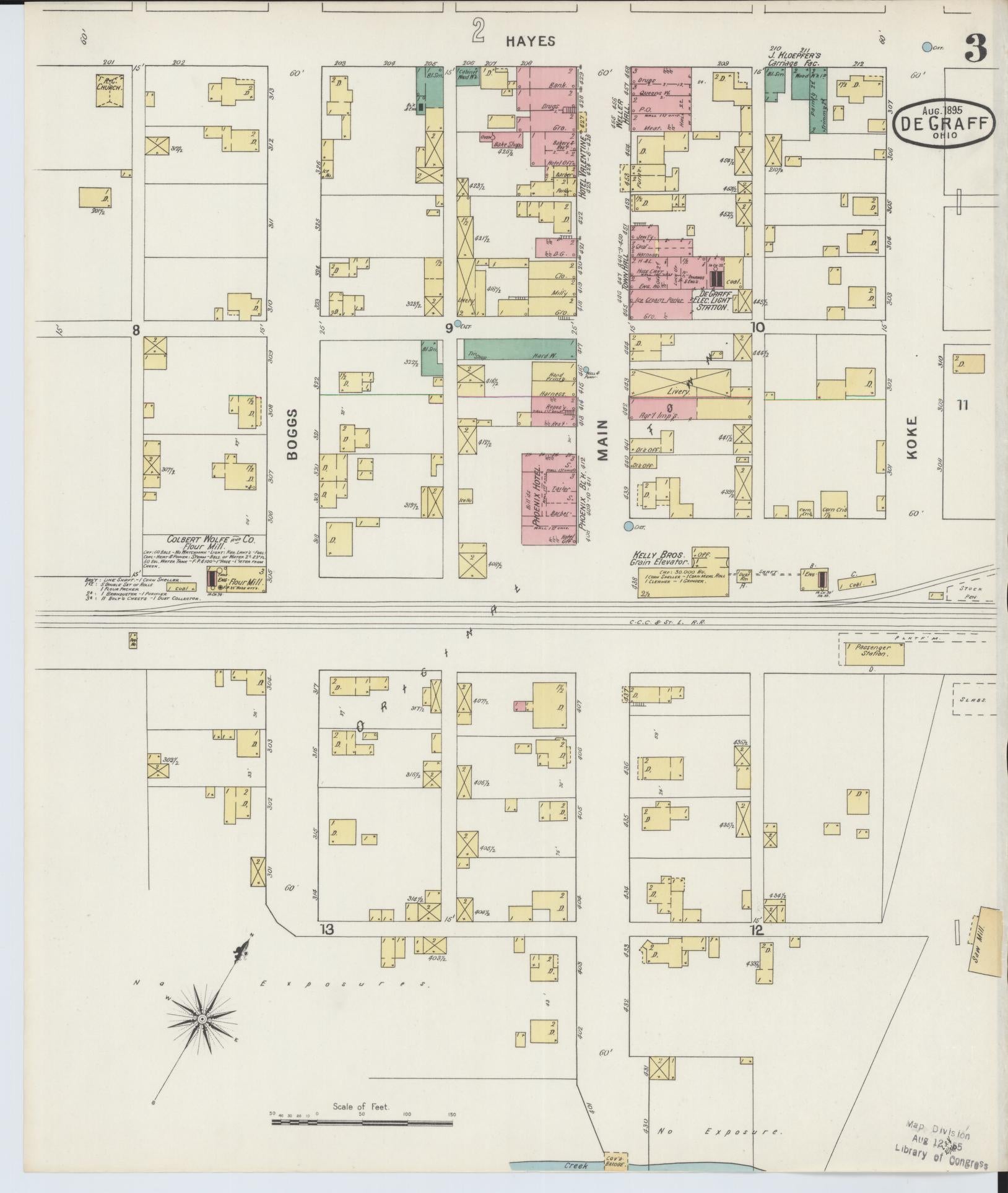 Sanborn Fire Insurance Map from Degraff, Logan County, Ohio (1895), Sheet #0003 - Complete Map Set gallery image, historic Sanborn map, vintage wall art, Ohio Ohio