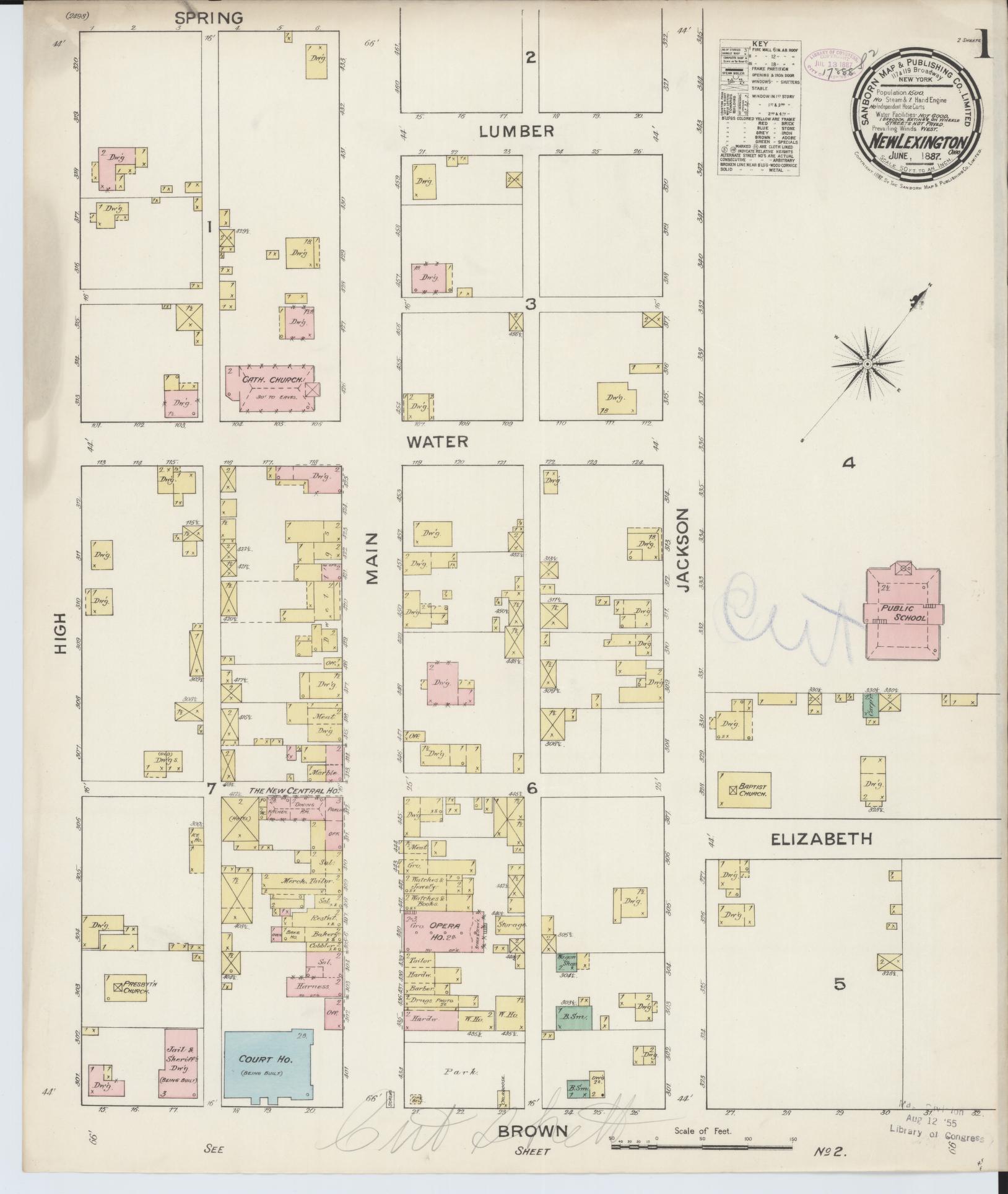 Sanborn Fire Insurance Map from New Lexington, Perry County, Ohio (1887), Sheet #0001 - Historic Sanborn Fire Insurance Map Print, vintage old map wall art, antique decor, genealogy gift, Ohio Ohio map