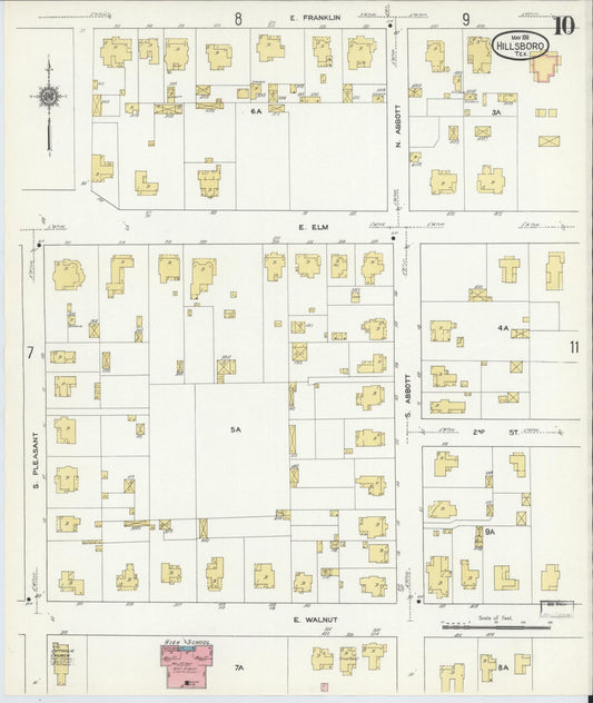 Sanborn Fire Insurance Map from Hillsboro, Hill County, Texas (1911), Sheet #0010 - Historic Sanborn Fire Insurance Map Print, vintage old map wall art, antique decor, genealogy gift, Texas Texas map