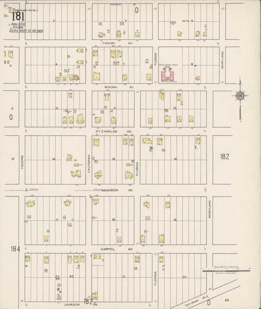 Sanborn Fire Insurance Map from Montgomery, Montgomery County, Alabama (1922), Sheet #0181 - Historic Sanborn Fire Insurance Map Print, vintage old map wall art, antique decor, genealogy gift, Alabama Alabama map