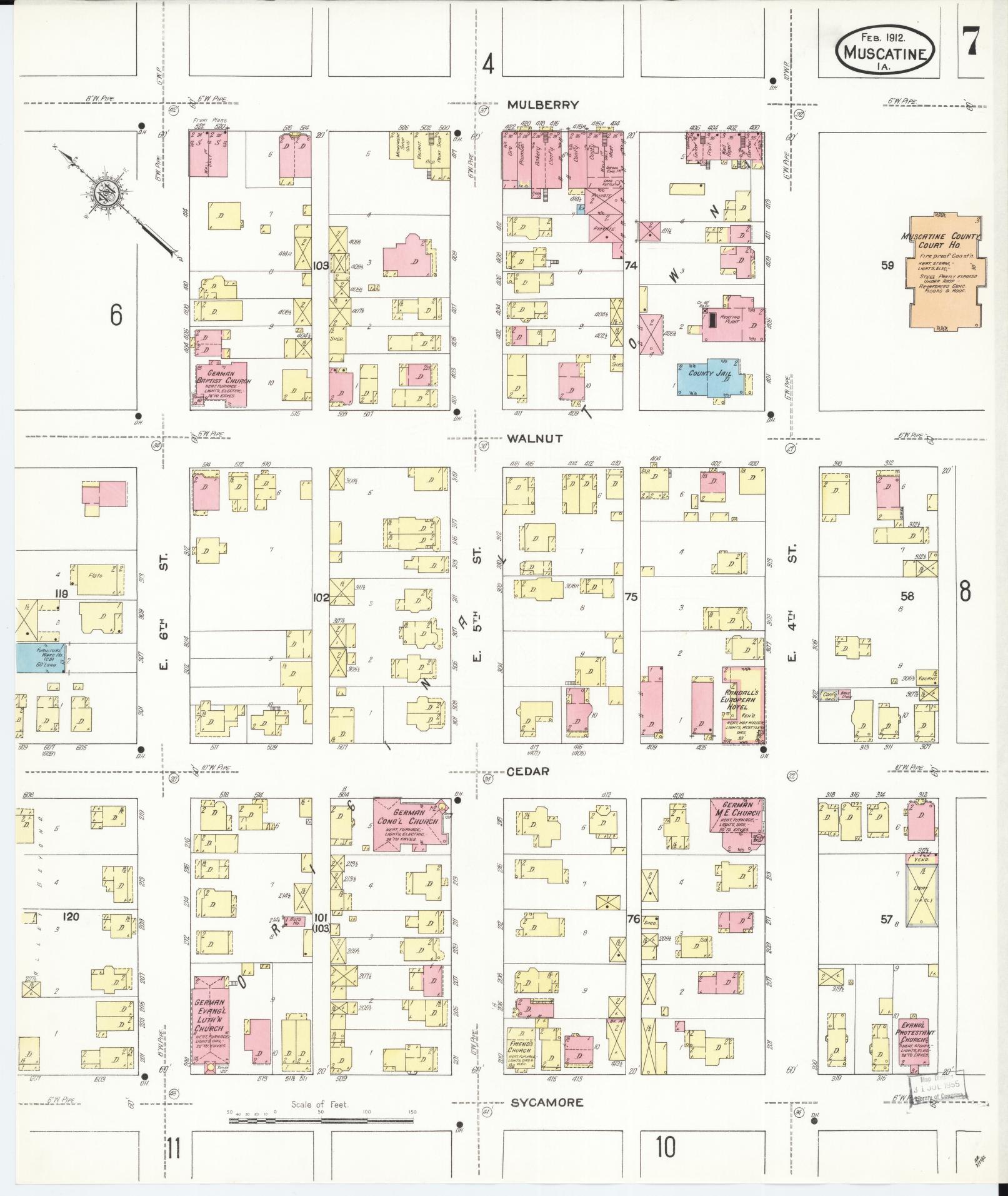 Sanborn Fire Insurance Map from Muscatine, Muscatine County, Iowa (1912), Sheet #0007 - Historic Sanborn Fire Insurance Map Print