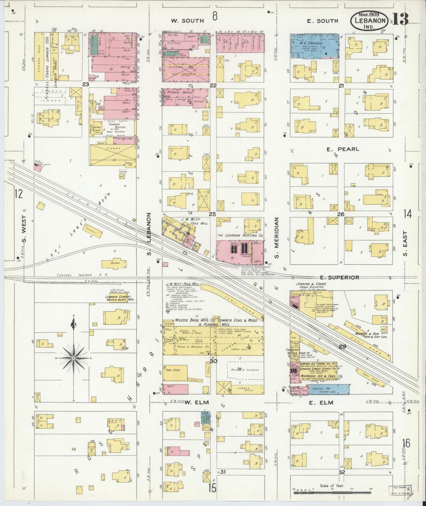 Sanborn Fire Insurance Map from Lebanon, Boone County, Indiana (1909), Sheet #0013 - Historic Sanborn Fire Insurance Map Print, vintage old map wall art, antique decor, genealogy gift, Indiana Indiana map