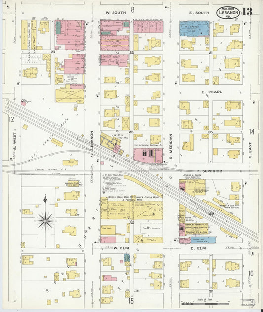 Sanborn Fire Insurance Map from Lebanon, Boone County, Indiana (1909), Sheet #0013 - Historic Sanborn Fire Insurance Map Print, vintage old map wall art, antique decor, genealogy gift, Indiana Indiana map
