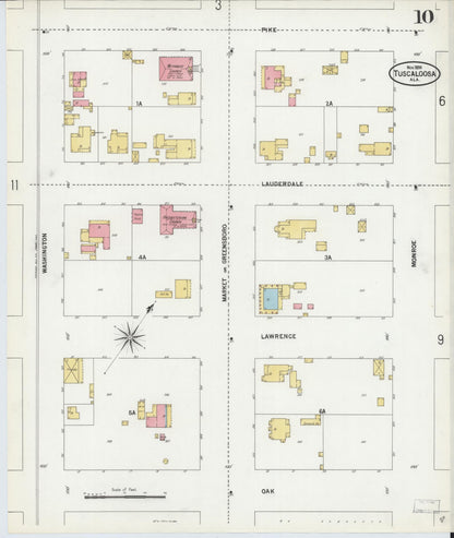 Sanborn Fire Insurance Map from Tuscaloosa, Tuscaloosa County, Alabama (1899), Sheet #0010 - Complete Map Set gallery image, historic Sanborn map, vintage wall art, Alabama Alabama