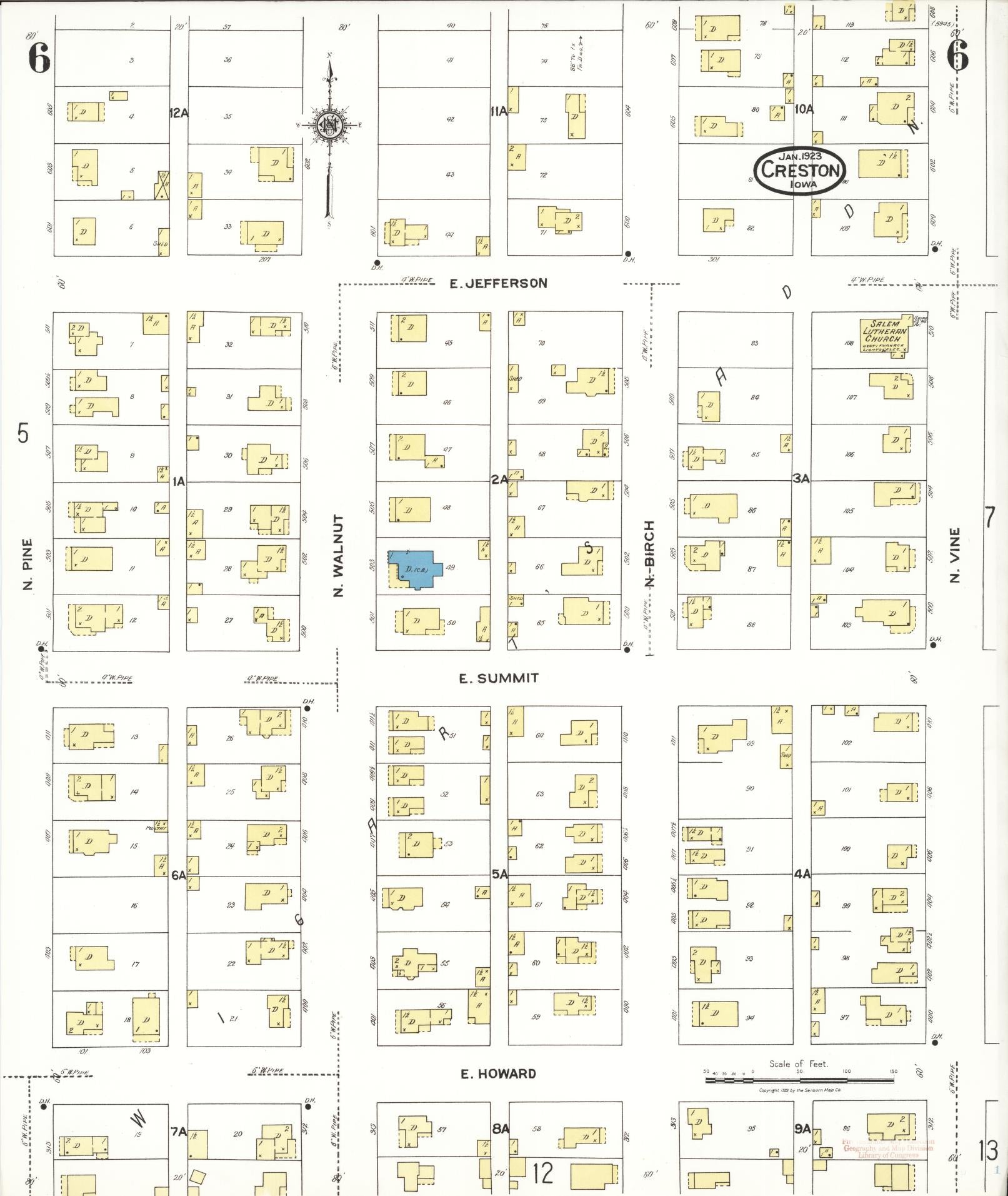 Sanborn Fire Insurance Map from Creston, Union County, Iowa (1923), Sheet #0006 - Historic Sanborn Fire Insurance Map Print, vintage old map wall art