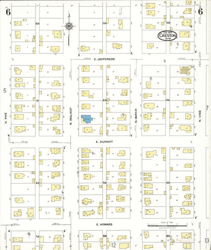 Sanborn Fire Insurance Map from Creston, Union County, Iowa (1923), Sheet #0006 - Historic Sanborn Fire Insurance Map Print, vintage old map wall art