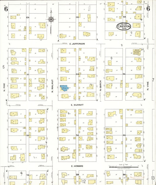 Sanborn Fire Insurance Map from Creston, Union County, Iowa (1923), Sheet #0006 - Historic Sanborn Fire Insurance Map Print, vintage old map wall art