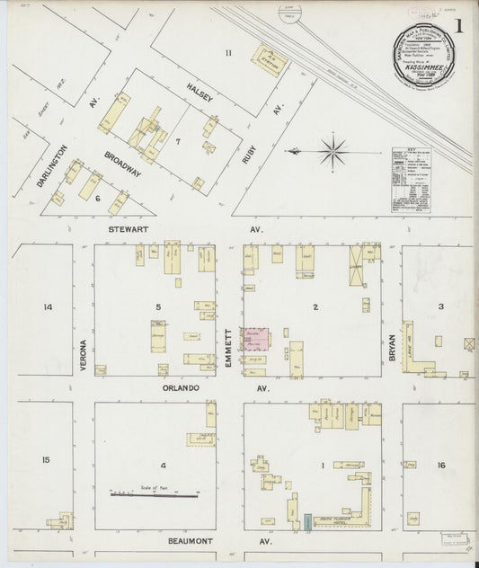 Sanborn Fire Insurance Map from Kissimmee, Osceola County, Florida (1889), Sheet #0001 - Complete Map Set gallery image, historic Sanborn map, vintage wall art, Florida Florida