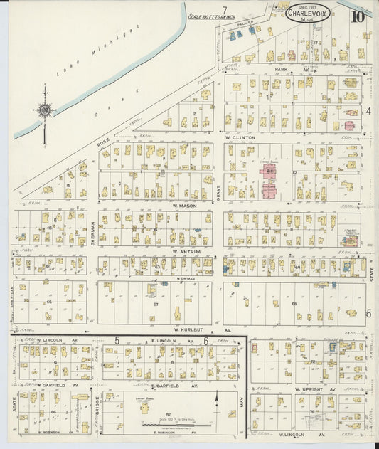 Sanborn Fire Insurance Map from Charlevoix, Charlevoix County, Michigan (1917), Sheet #0010 - Historic Sanborn Fire Insurance Map Print, vintage old map wall art, antique decor, genealogy gift, Michigan Michigan map