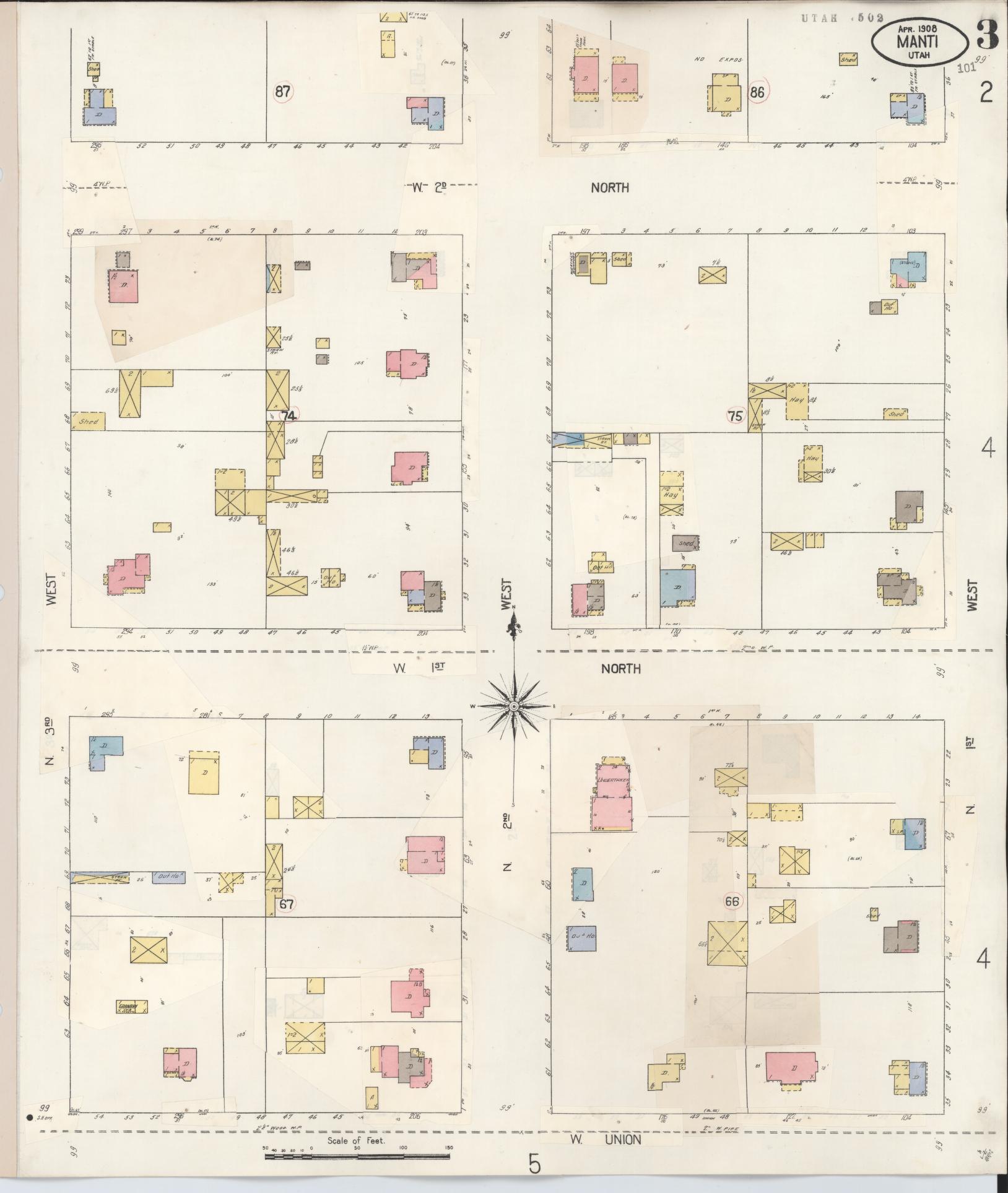 Sanborn Fire Insurance Map from Manti, Sanpete County, Utah (1931), Sheet #0003 - Complete Map Set gallery image, historic Sanborn map, vintage wall art, Utah Utah