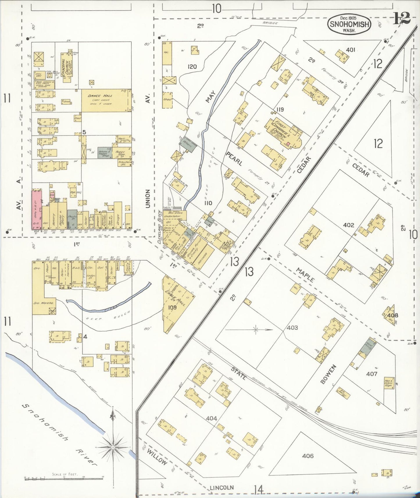 Sanborn Fire Insurance Map from Snohomish, Snohomish County, Washington (1905), Sheet #0012 - Complete Map Set gallery image, historic Sanborn map, vintage wall art, Washington Washington