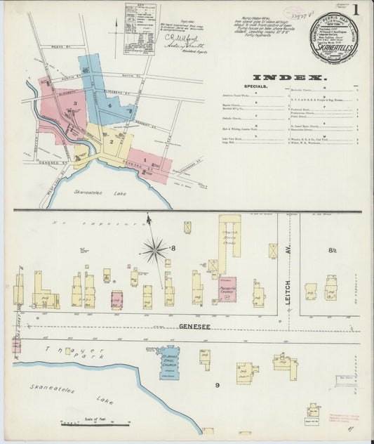 Sanborn Fire Insurance Map from Skaneateles, Onondaga County, New York (1890), Sheet #0001 - Historic Sanborn Fire Insurance Map Print, vintage old map wall art, antique decor, genealogy gift, New York New York map