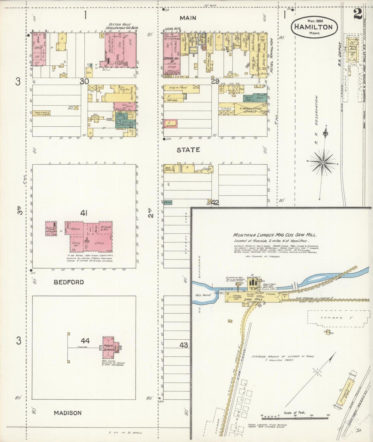 Sanborn Fire Insurance Map from Hamilton, Ravalli County, Montana (1896), Sheet #0002 - Complete Map Set gallery image, historic Sanborn map, vintage wall art, Montana Montana