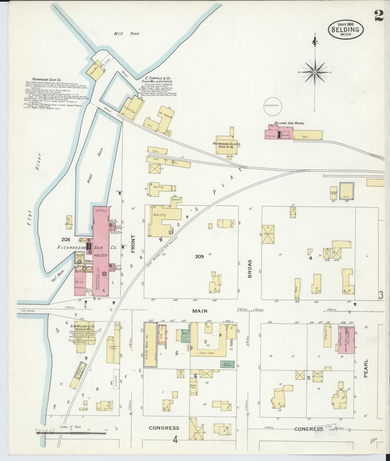 Sanborn Fire Insurance Map from Belding, Ionia County, Michigan (1908), Sheet #0002 - Complete Map Set gallery image, historic Sanborn map, vintage wall art, Michigan Michigan