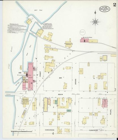 Sanborn Fire Insurance Map from Belding, Ionia County, Michigan (1908), Sheet #0002 - Complete Map Set gallery image, historic Sanborn map, vintage wall art, Michigan Michigan