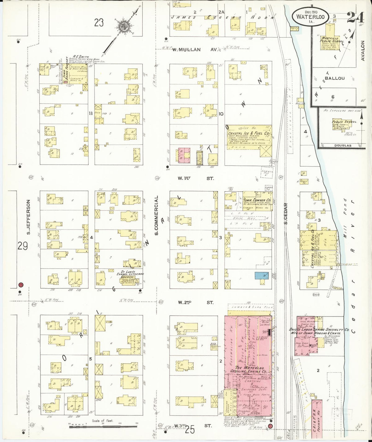 Sanborn Fire Insurance Map from Waterloo, Black Hawk County, Iowa (1910), Sheet #0024 - Historic Sanborn Fire Insurance Map Print, vintage old map wall art
