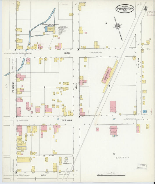Sanborn Fire Insurance Map from Shepherdstown, Jefferson County, West Virginia (1915), Sheet #0004 - Historic Sanborn Fire Insurance Map Print, vintage old map wall art, antique decor, genealogy gift, West Virginia West Virginia map