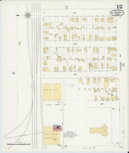 Sanborn Fire Insurance Map from Cloquet, Carlton County, Minnesota (1901), Sheet #0012 - Historic Sanborn Fire Insurance Map Print, vintage old map wall art, antique decor, genealogy gift, Minnesota Minnesota map
