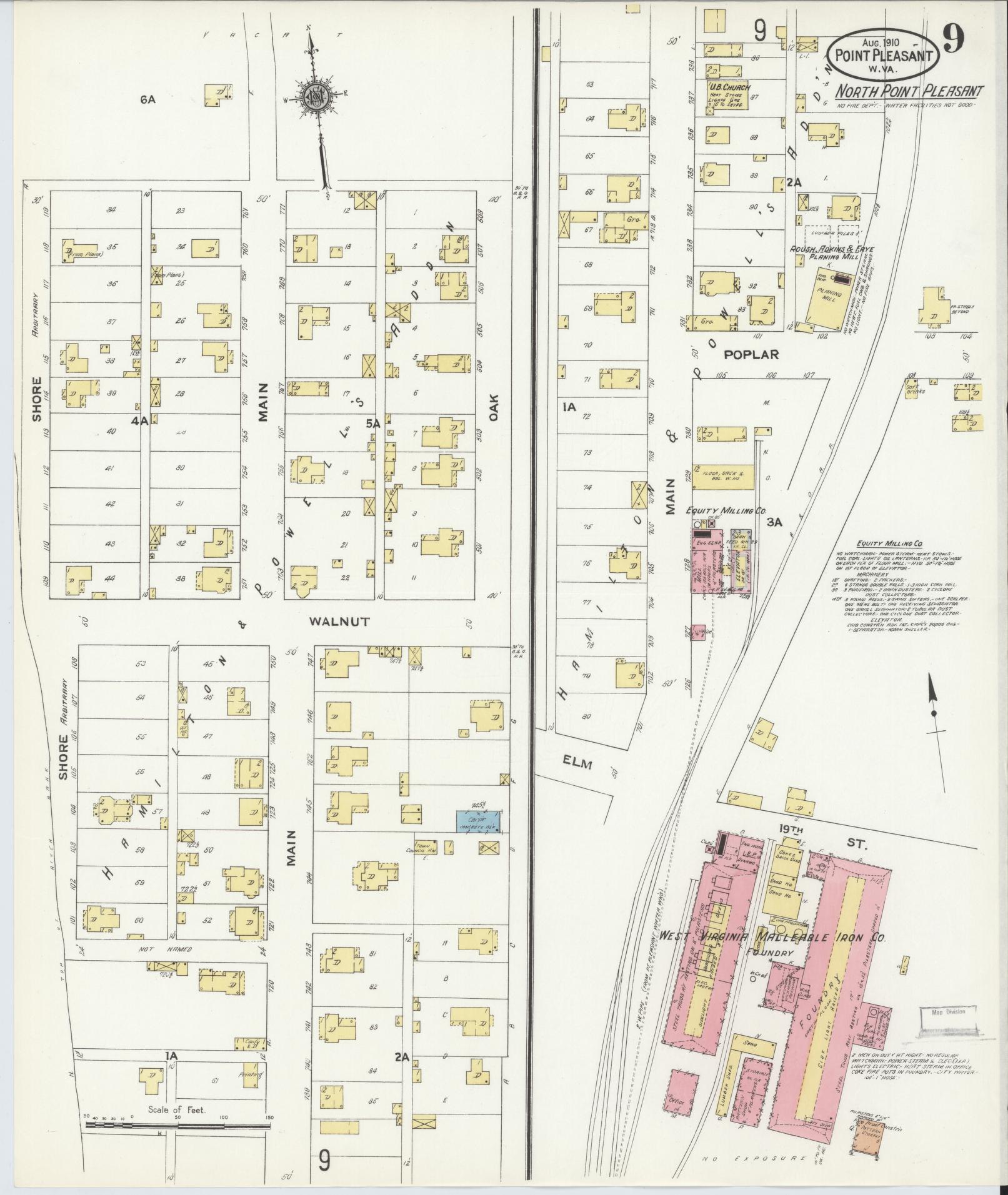 Sanborn Fire Insurance Map from Point Pleasant, Mason County, West Virginia (1910), Sheet #0009 - Complete Map Set gallery image, historic Sanborn map, vintage wall art, West Virginia West Virginia