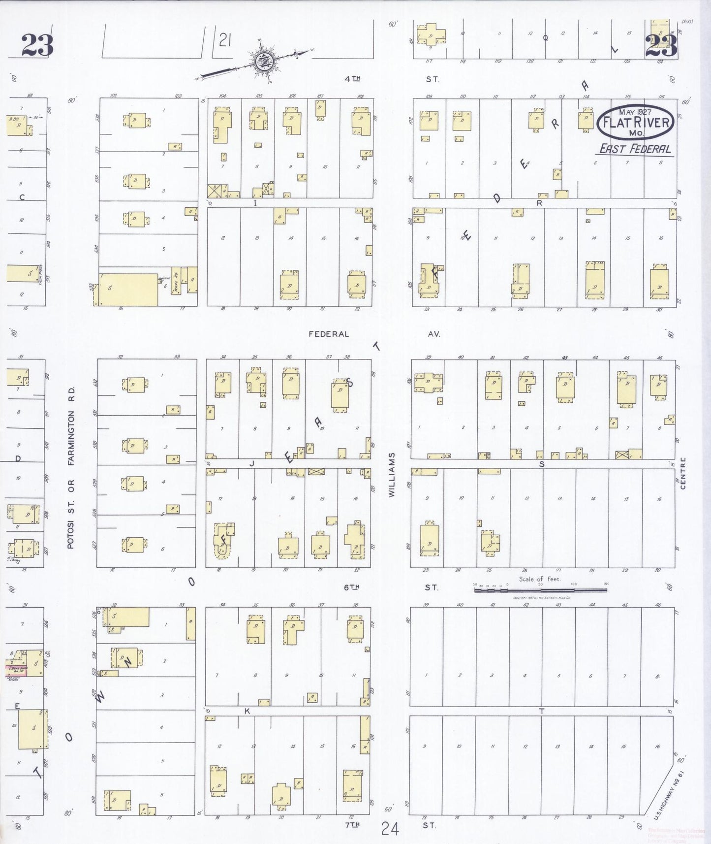 Sanborn Fire Insurance Map from Flat River, Saint Francois County, Missouri (1927), Sheet #0023 - Historic Sanborn Fire Insurance Map Print, vintage old map wall art, antique decor, genealogy gift, Missouri Missouri map