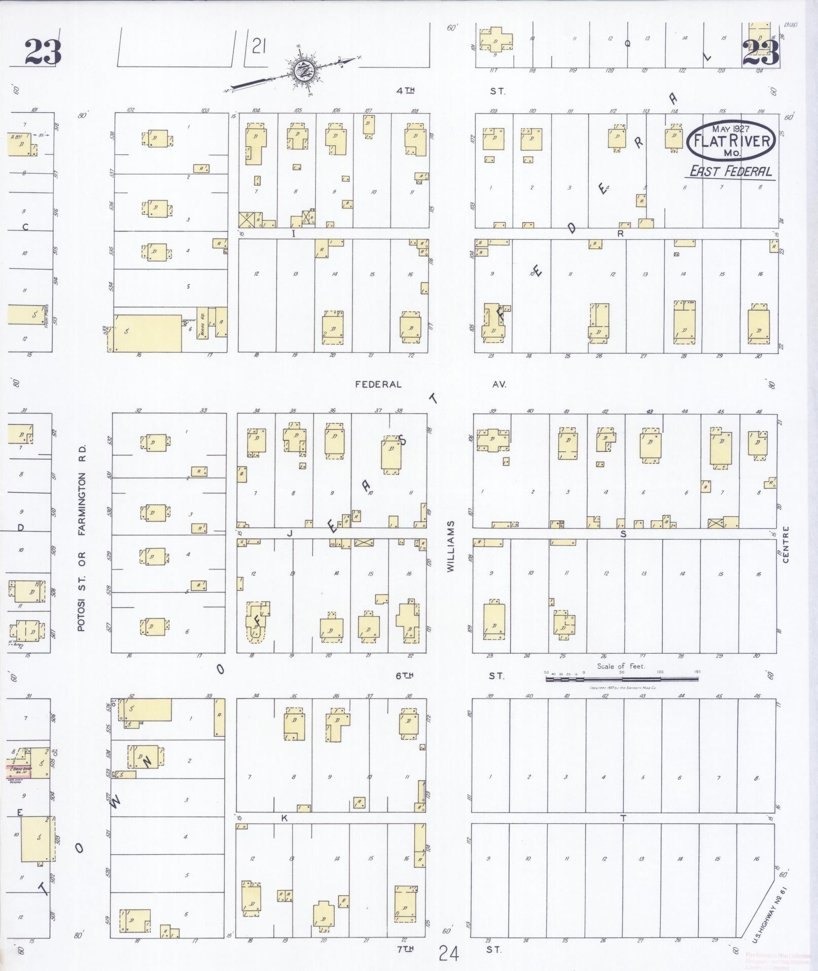 Sanborn Fire Insurance Map from Flat River, Saint Francois County, Missouri (1927), Sheet #0023 - Historic Sanborn Fire Insurance Map Print, vintage old map wall art, antique decor, genealogy gift, Missouri Missouri map