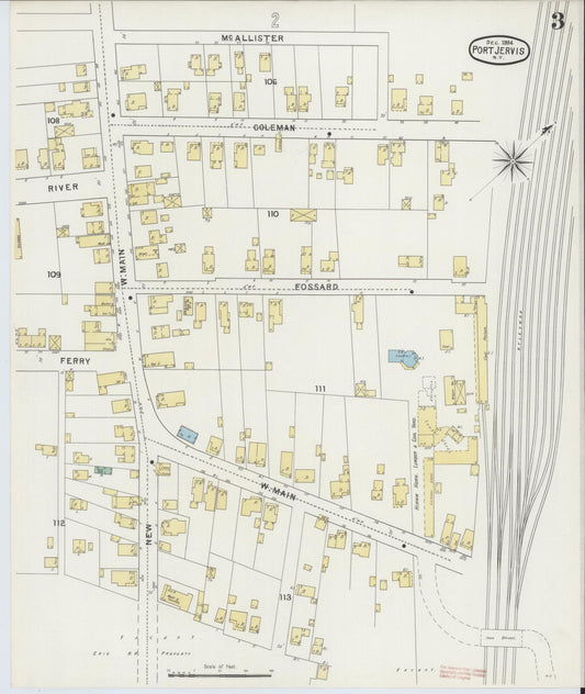 Sanborn Fire Insurance Map from Port Jervis, Orange County, New York (1894), Sheet #0003 - Historic Sanborn Fire Insurance Map Print, vintage old map wall art, antique decor, genealogy gift, New York New York map