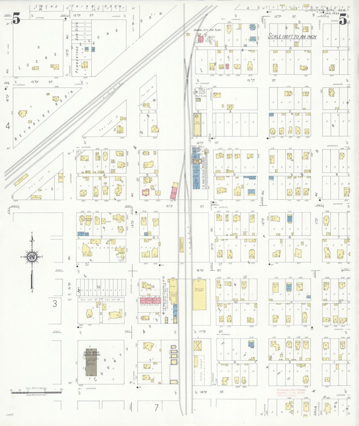Sanborn Fire Insurance Map from Central City, Merrick County, Nebraska (1933), Sheet #0005 - Historic Sanborn Fire Insurance Map Print, vintage old map wall art, antique decor, genealogy gift, Nebraska Nebraska map
