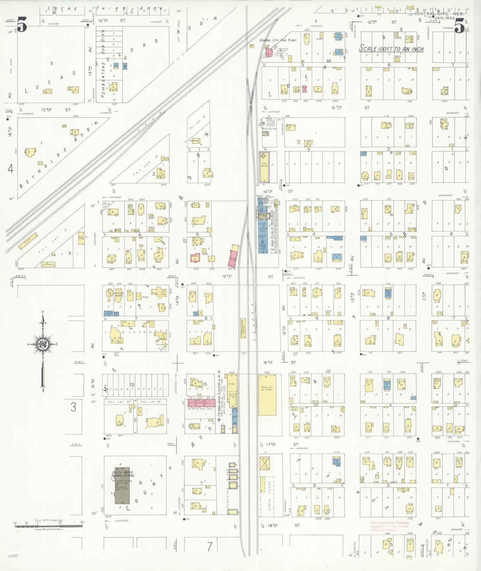Sanborn Fire Insurance Map from Central City, Merrick County, Nebraska (1933), Sheet #0005 - Historic Sanborn Fire Insurance Map Print, vintage old map wall art, antique decor, genealogy gift, Nebraska Nebraska map