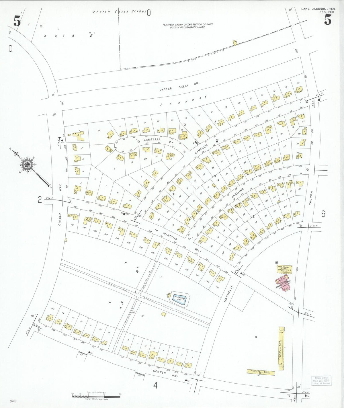 Sanborn Fire Insurance Map from Lake Jackson, Brazoria County, Texas (1951), Sheet #0005 - Complete Map Set gallery image, historic Sanborn map, vintage wall art, Texas Texas