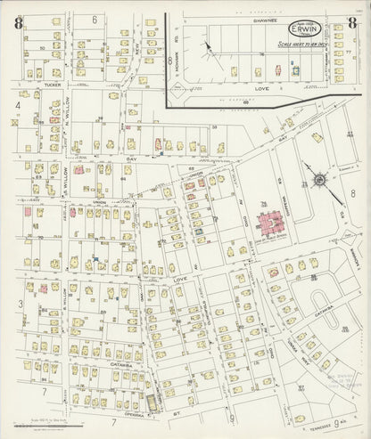 Sanborn Fire Insurance Map from Erwin, Unicoi County, Tennessee (1925), Sheet #0008 - Complete Map Set gallery image, historic Sanborn map, vintage wall art, Tennessee Tennessee