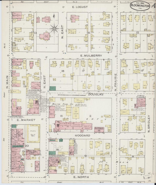 Sanborn Fire Insurance Map from Bloomington, McLean County, Illinois (1886), Sheet #0004 - Historic Sanborn Fire Insurance Map Print, vintage old map wall art, antique decor, genealogy gift, Illinois Illinois map