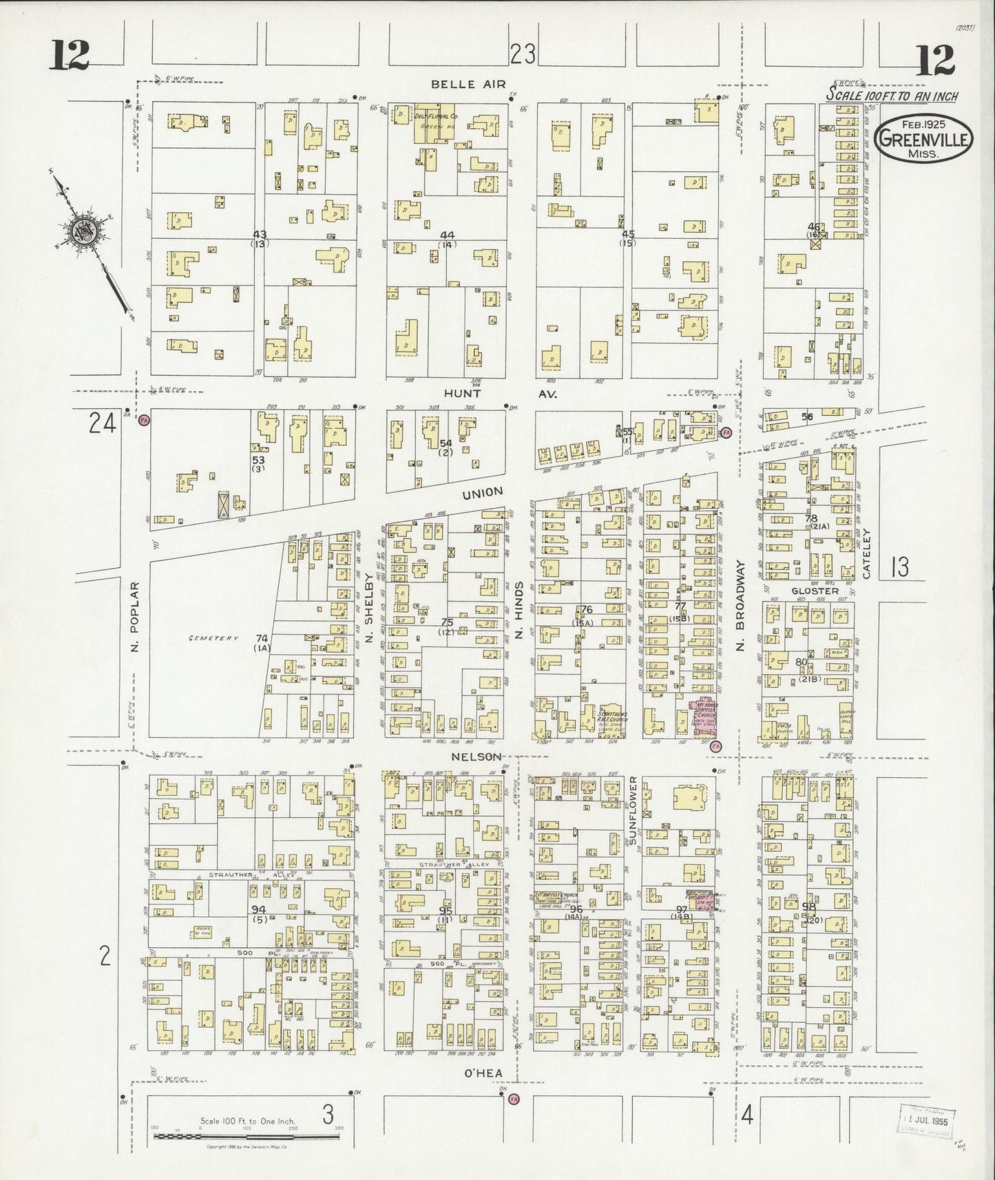 Sanborn Fire Insurance Map from Greenville, Washington County, Mississippi (1925), Sheet #0012 - Complete Map Set gallery image, historic Sanborn map, vintage wall art, Mississippi Mississippi
