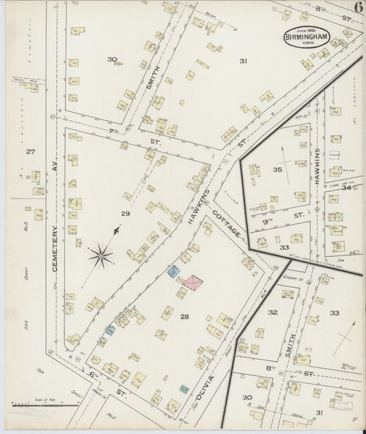 Sanborn Fire Insurance Map from Birmingham, New Haven County, Connecticut (1886), Sheet #0006 - Historic Sanborn Fire Insurance Map Print, vintage old map wall art, antique decor, genealogy gift, Connecticut Connecticut map