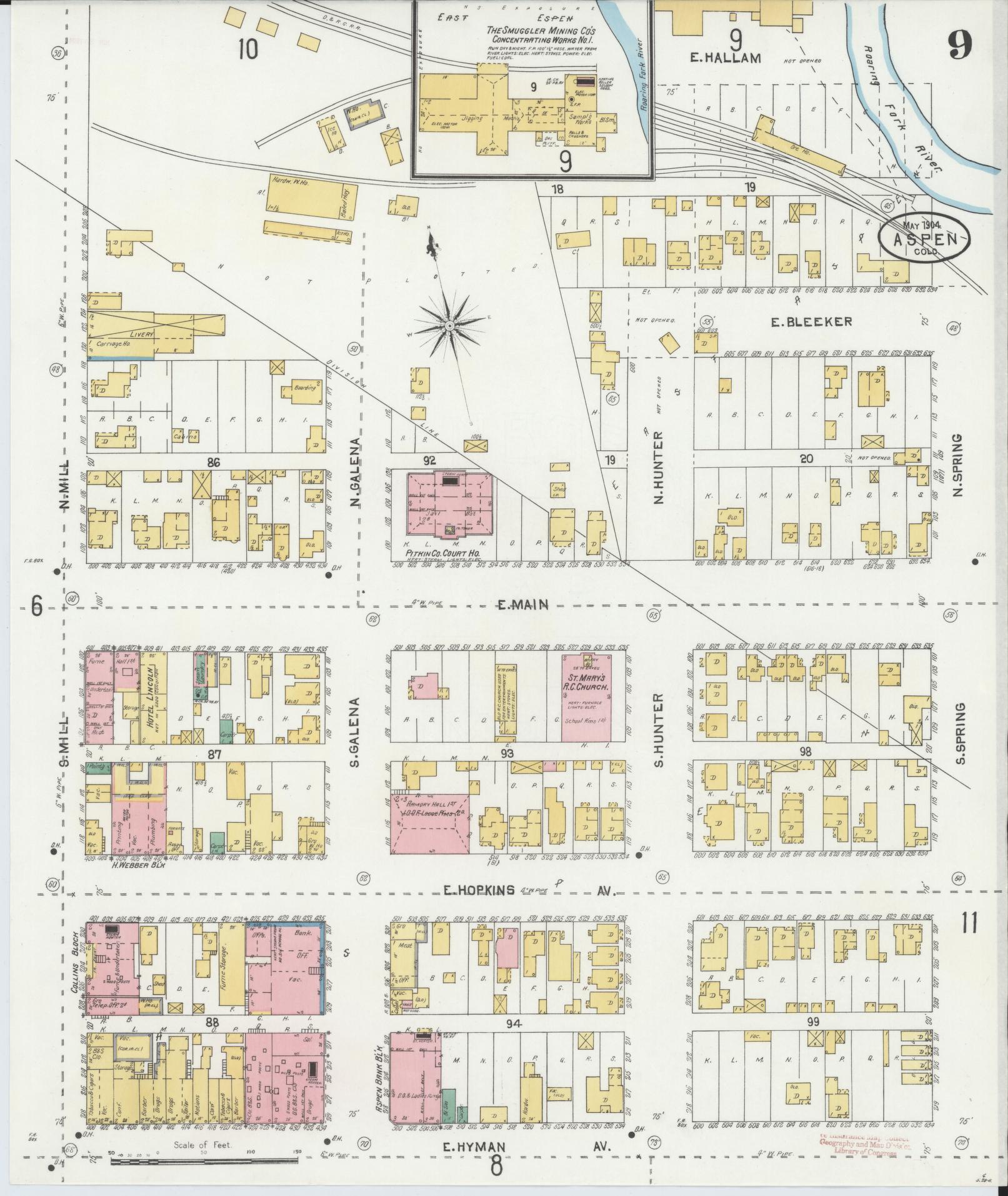 Sanborn Fire Insurance Map from Aspen, Pitkin County, Colorado (1904), Sheet #0009 - Historic Sanborn Fire Insurance Map Print, vintage old map wall art, antique decor, genealogy gift, Colorado Colorado map
