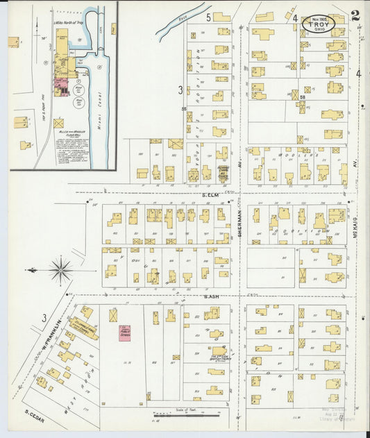 Sanborn Fire Insurance Map from Troy, Miami County, Ohio (1905), Sheet #0002 - Historic Sanborn Fire Insurance Map Print, vintage old map wall art, antique decor, genealogy gift, Ohio Ohio map