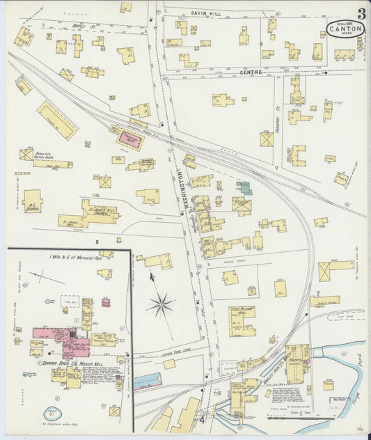 Sanborn Fire Insurance Map from Canton, Norfolk County, Massachusetts (1896), Sheet #0003 - Historic Sanborn Fire Insurance Map Print, vintage old map wall art, antique decor, genealogy gift, Massachusetts Massachusetts map