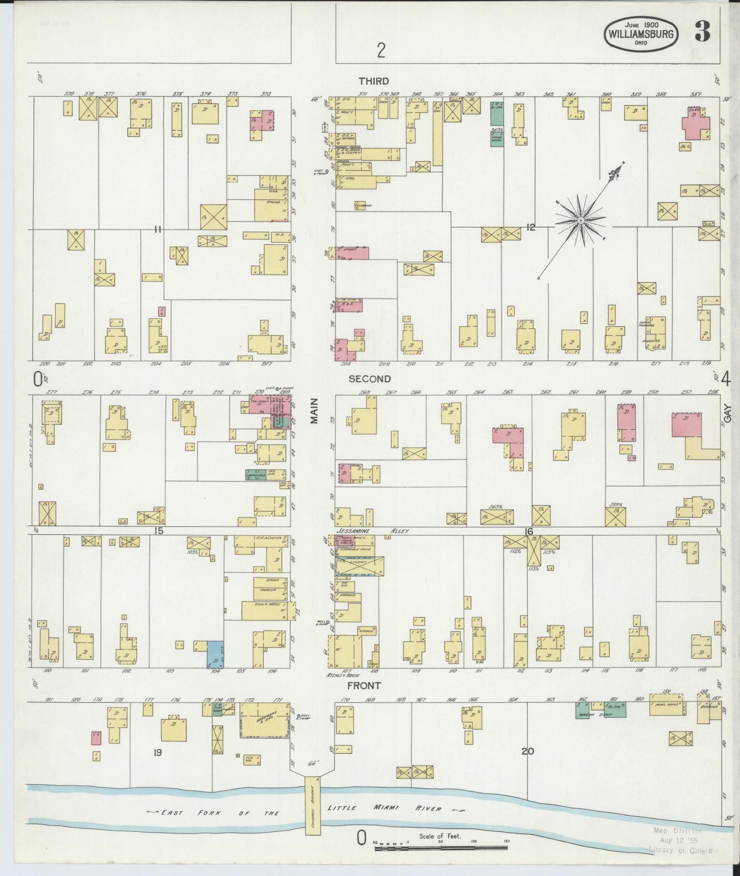 Sanborn Fire Insurance Map from Williamsburg, Clermont County, Ohio (1900), Sheet #0003 - Historic Sanborn Fire Insurance Map Print, vintage old map wall art, antique decor, genealogy gift, Ohio Ohio map