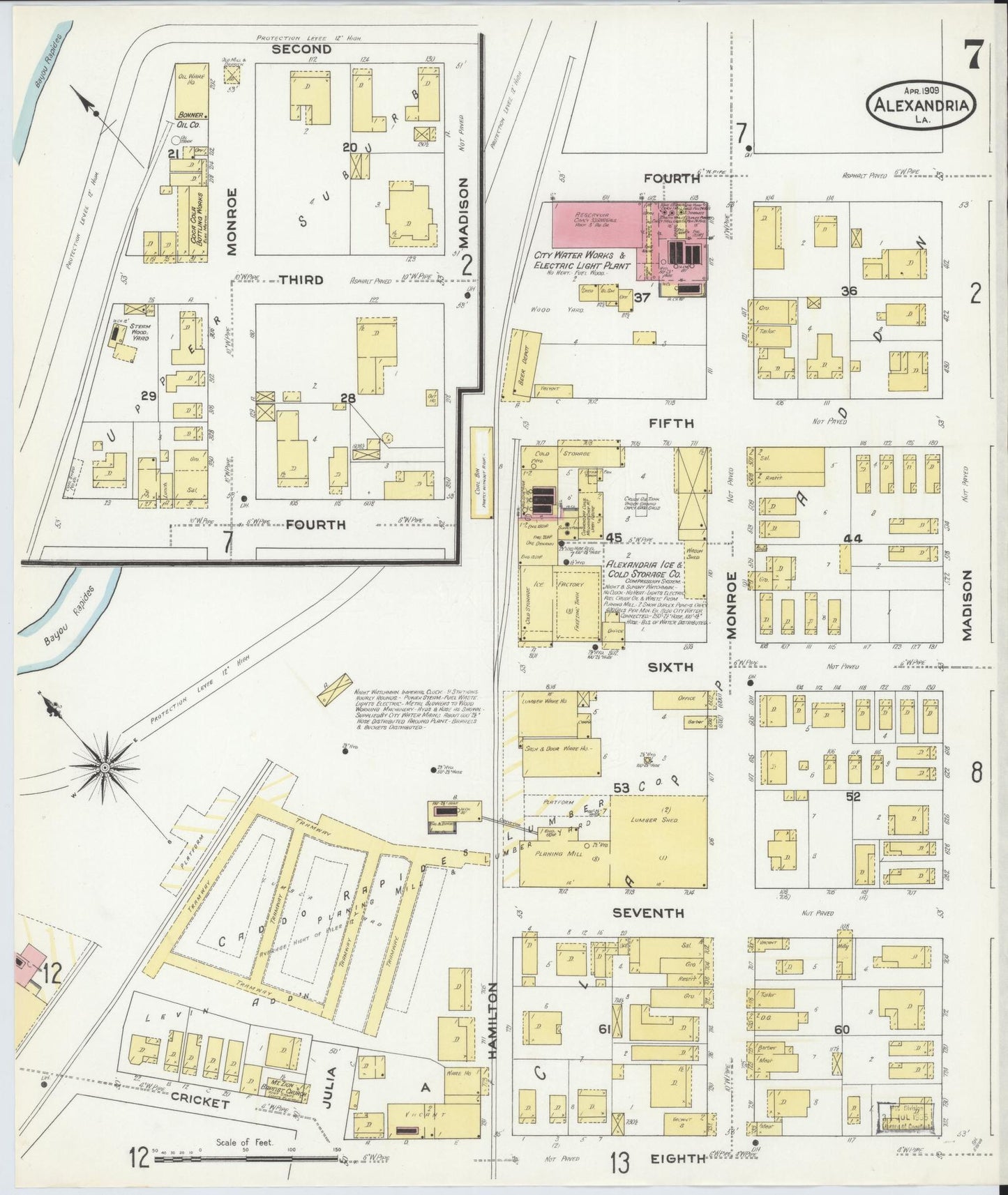 Sanborn Fire Insurance Map from Alexandria, Rapides Parish, Louisiana (1909), Sheet #0007 - Complete Map Set gallery image, historic Sanborn map, vintage wall art, Louisiana Louisiana