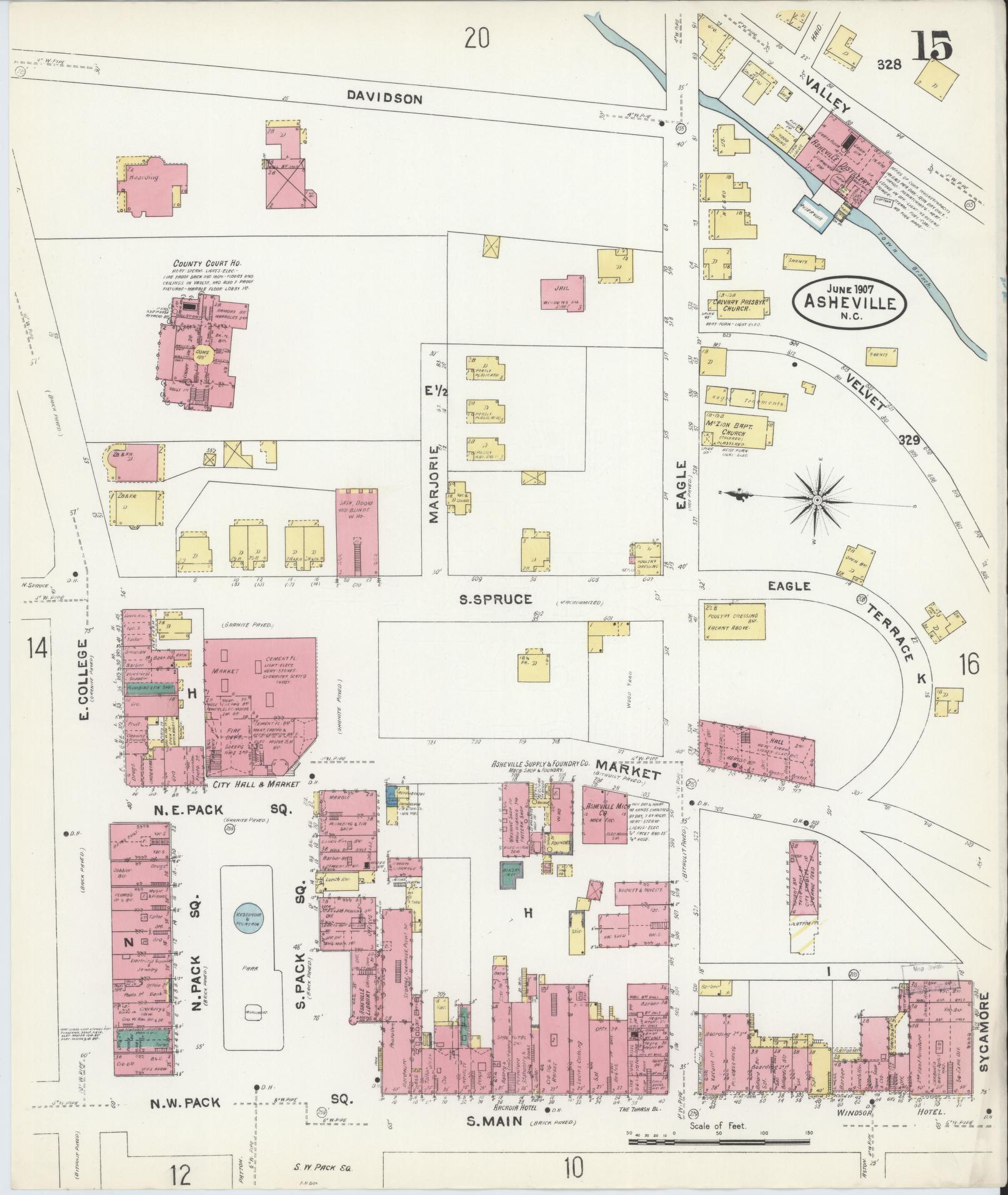 Sanborn Fire Insurance Map from Asheville, Buncombe County, North Carolina (1907), Sheet #0015 - Complete Map Set gallery image, historic Sanborn map, vintage wall art, North Carolina North Carolina