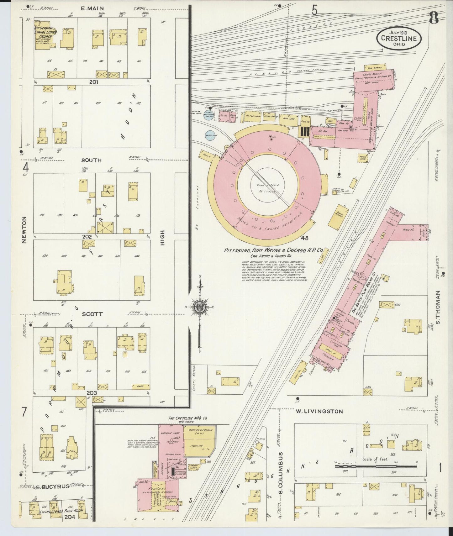 Sanborn Fire Insurance Map from Crestline, Crawford County, Ohio (1910), Sheet #0008 - Complete Map Set gallery image, historic Sanborn map, vintage wall art, Ohio Ohio