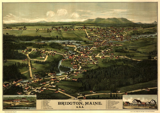 Bridgton, Maine, U.S.A. : 1888 (1888) – Historic Bird’s-Eye View Panorama Print