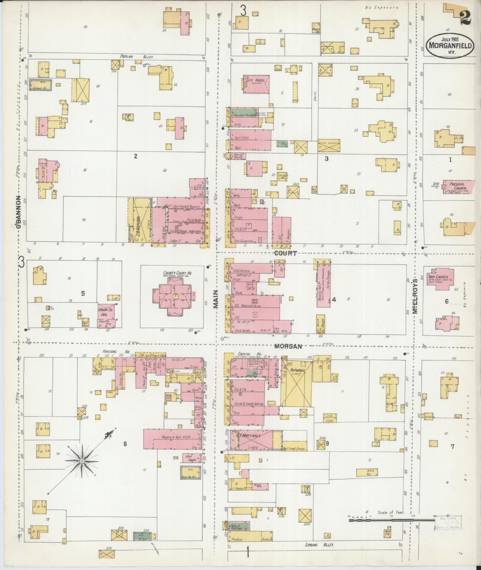 Sanborn Fire Insurance Map from Morganfield, Union County, Kentucky (1901), Sheet #0002 - Complete Map Set gallery image, historic Sanborn map, vintage wall art, Kentucky Kentucky