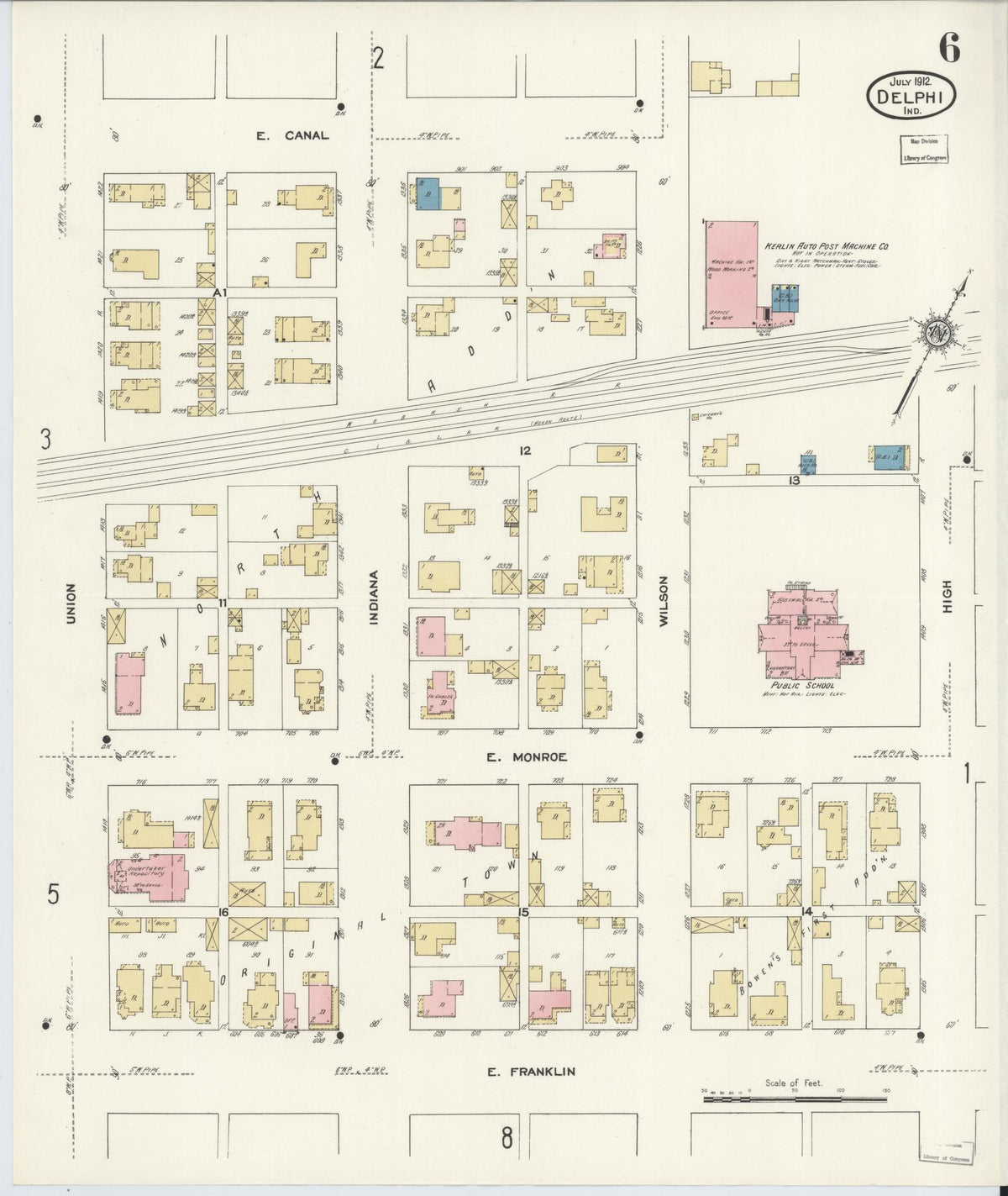 Sanborn Fire Insurance Map from Delphi, Carroll County, Indiana (1912), Sheet #0006 - Historic Sanborn Fire Insurance Map Print, vintage old map wall art, antique decor, genealogy gift, Indiana Indiana map