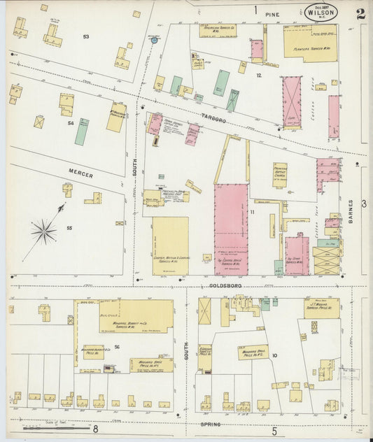 Sanborn Fire Insurance Map from Wilson, Wilson County, North Carolina (1897), Sheet #0002 - Historic Sanborn Fire Insurance Map Print, vintage old map wall art, antique decor, genealogy gift, North Carolina North Carolina map